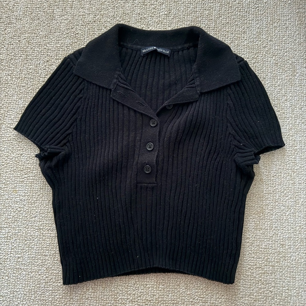 Brandy Melville Black Button Down Ribbed Top